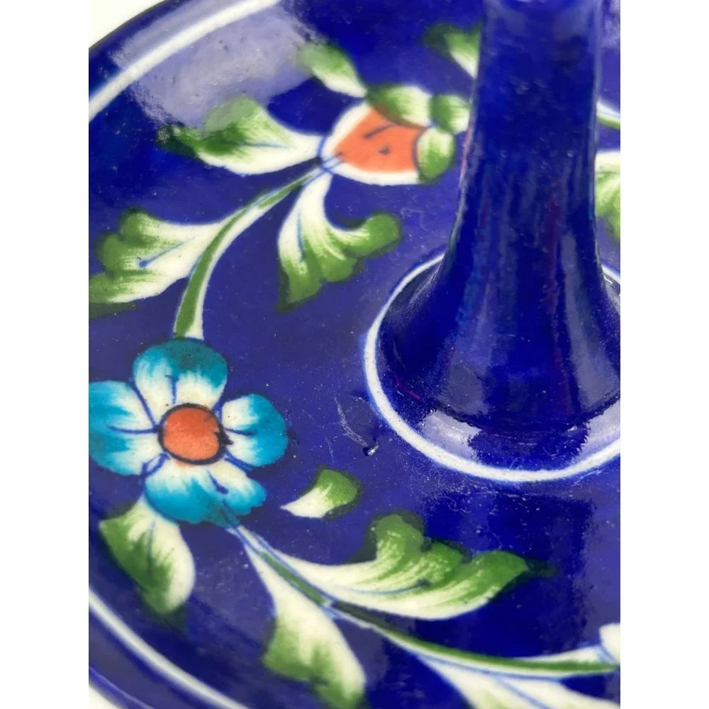 Handmade Pottery Ring Trinket Holder Jewelry Dish Cobalt Blue Floral Home Decor